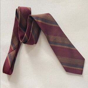 Vintage GIVENCHY Wool Striped Burgundy Tan & Blue Tie Retro Collector Luxury